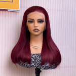 Peruvian Double Drawn Lace 13x4 Full Frontal Bob Straight Wig #99J Burgundy Color 3