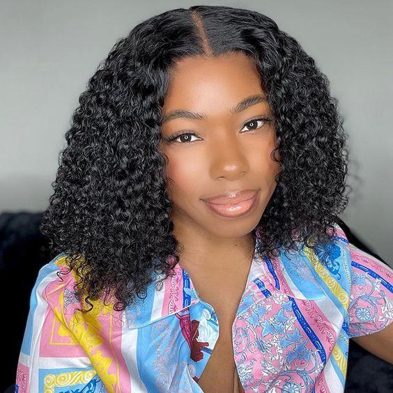 Glueless Jerry Curly 4X4 Closure Short Bob 150% Density Wig 1