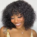 SPECIAL| Peruvian Human Hair Jerry Curly Fringe Bob Wig with Bangs 7
