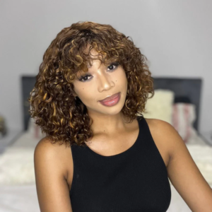 Rose Curl Double Drawn Curly Fringe Piano Color P4/27 Wig With Bangs