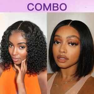 Combo Sale 10" Straight Glueless + 10" Black Glueless Curls (both 4x4 not frontal)