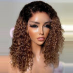 Ombre Brown Color 13x4 Lace Full Frontal Bob 150% Density Jerry Curly Wig T1b/4 Color 2