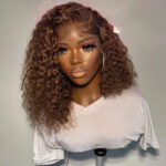 Chocolate Brown 13x4 Full Frontal Bob Jerry Curly 150% Density Wig Color #4 5