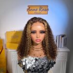 Peruvian Double Drawn Lace 4x4 Closure Bob Jerry Curly Wig #P4/27 Piano Color 1