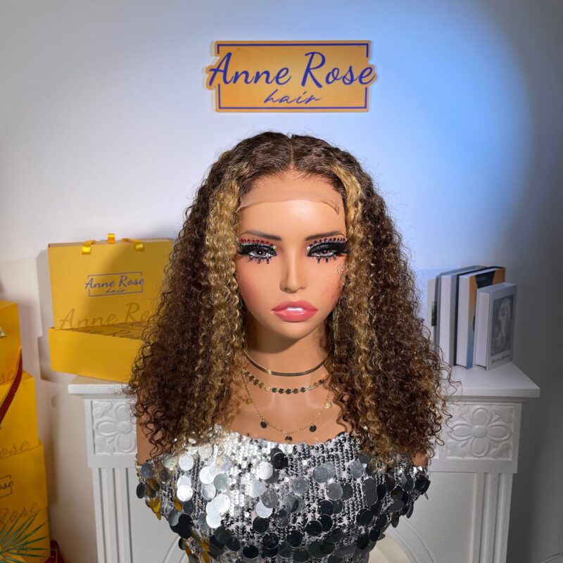 Peruvian Double Drawn Lace 4x4 Closure Bob Jerry Curly Wig #P4/27 Piano Color 1
