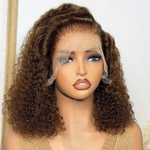 2026 Hot Chocolate Brown Jerry Curly 13x4 Full Frontal 150% Density Bob Wig Color #4