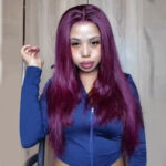 AnnieQuinn Influencer Pick ! Peruvian Double Drawn Lace 13x4 Full Frontal Bob Straight Wig #99J Burgundy Color 2