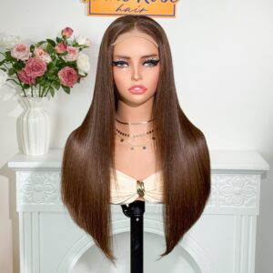 Double Drawn 4x4 Lace Closure Straight Wig Brown Color #4
