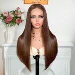 Double Drawn Chocolate Brown Glueless 4X4 Lace Closure Wig Color #4 2