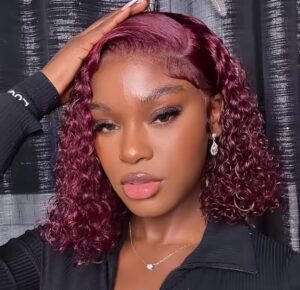 SPECIAL| Burgundy Color Jerry Curly 150% Density Bob Wig Glueless Lace Frontal 13x4 Wig #99j