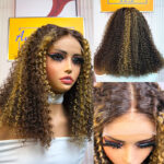 Peruvian Double Drawn Lace 4x4 Closure Bob Jerry Curly Wig #P4/27 Piano Color 1