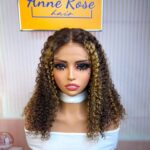 Peruvian Double Drawn Lace 4x4 Closure Bob Jerry Curly Wig #P4/27 Piano Color 2