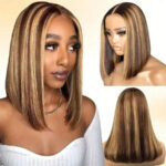 Peruvian Double Drawn Lace 4x4 Closure Bob Straight Wig #P4/27 Piano Color 3
