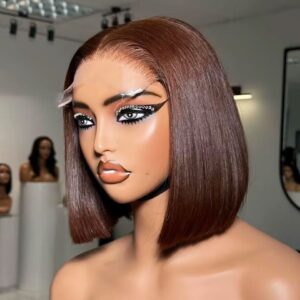 Double Drawn Chocolate Brown Glueless 4X4 Lace Closure Wig Color #4