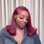 Peruvian Double Drawn Lace 13x4 Full Frontal Bob Straight Wig #99J Burgundy Color 2