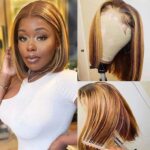 Peruvian Double Drawn Lace 4x4 Closure Bob Straight Wig #P4/27 Piano Color 1