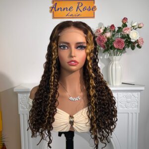 Peruvian Double Drawn Lace 4x4 Closure Bob Water Wave Wig #P4/27 Piano Color