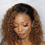 Ombre Brown Color 13x4 Lace Full Frontal Bob 150% Density Jerry Curly Wig T1b/4 Color 1