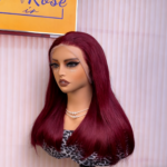 Peruvian Double Drawn Lace 13x4 Full Frontal Bob Straight Wig #99J Burgundy Color 4