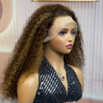 Peruvian Double Drawn 13x4 Lace Full Frontal Bob Jerry Curly Wig #P4/27 Piano Color 3