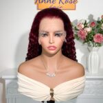 Peruvian Double Drawn Lace 13x4 Full Frontal Bob Water Wave Wig #99j Maroon Color 1