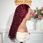 Peruvian Double Drawn Lace 13x4 Full Frontal Bob Water Wave Wig #99j Maroon Color 3