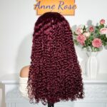 Peruvian Double Drawn Lace 13x4 Full Frontal Bob Water Wave Wig #99j Maroon Color 6