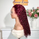 Peruvian Double Drawn Lace 13x4 Full Frontal Bob Water Wave Wig #99j Maroon Color 7