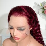 Peruvian Double Drawn Lace 13x4 Full Frontal Bob Water Wave Wig #99j Maroon Color 9