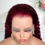 Peruvian Double Drawn Lace 13x4 Full Frontal Bob Water Wave Wig #99j Maroon Color 10