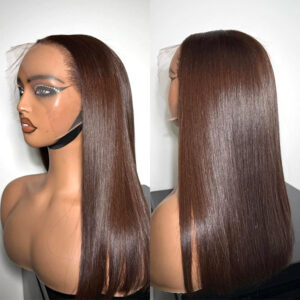 Peruvian Double Drawn Chocolate Brown Color 13x4 Lace Full Frontal Wig