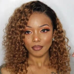 Ombre Brown Color 13x4 Lace Full Frontal Bob 150% Density Jerry Curly Wig T1b/4 Color 4