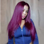 AnnieQuinn Influencer Pick ! Peruvian Double Drawn Lace 13x4 Full Frontal Bob Straight Wig #99J Burgundy Color 1