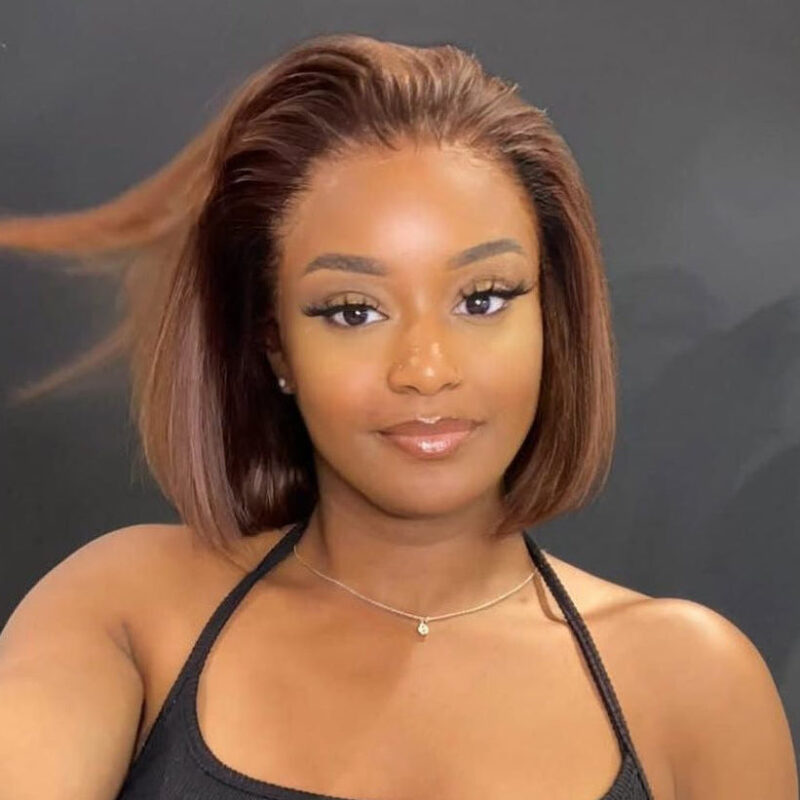SPECIAL| Brown Color Glueless Full Frontal 13X4 Bob 150% Density Wig Color #4 1