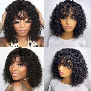 SPECIAL| Peruvian Human Hair Fringe Bob Water Wave Wig with Bangs